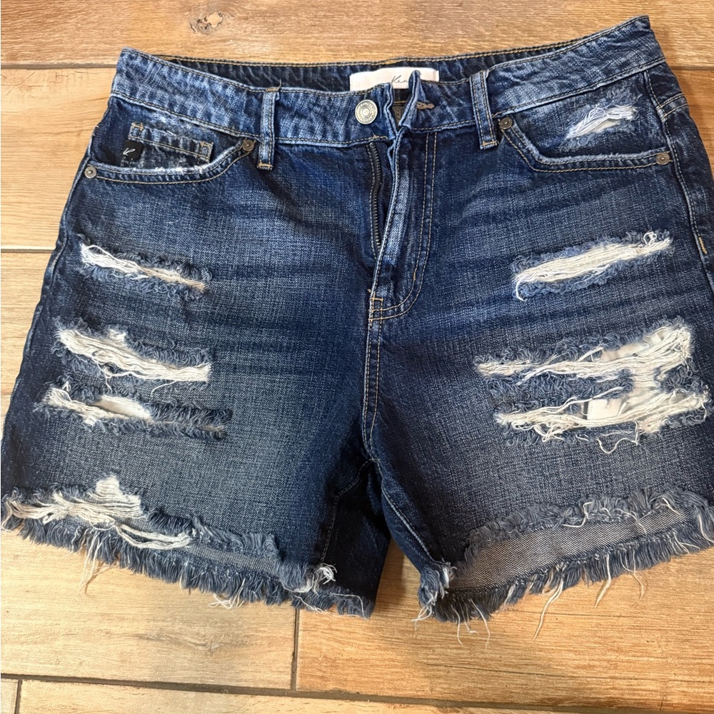 KanCan Dark Blue Distressed Denim Jean Shorts